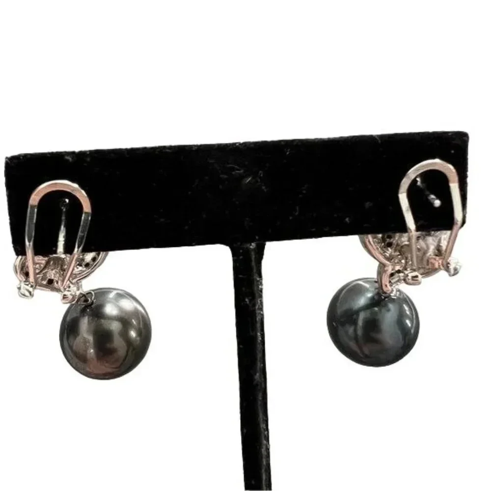Faux Tahitian Pearl CZ Stone Drop Earrings